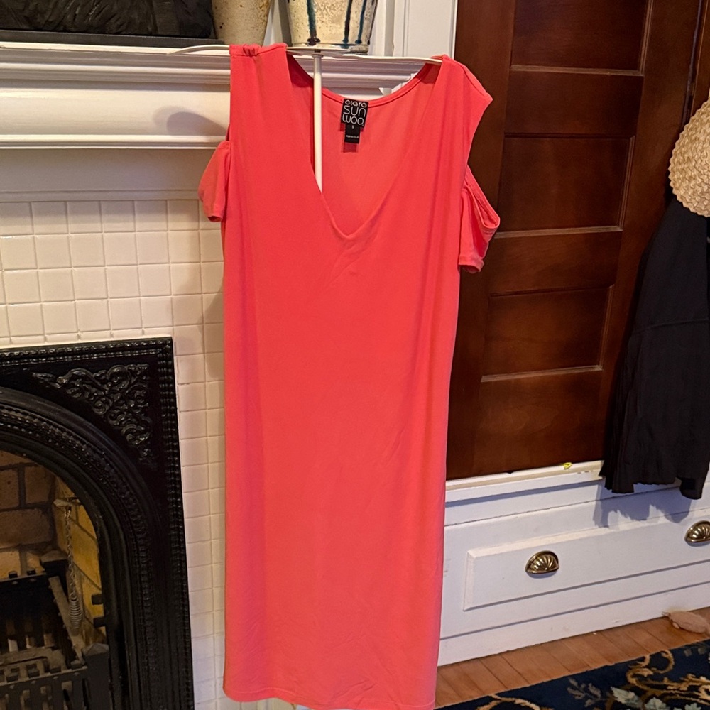 Clara Sun Woo Coral Cold Shoulder Midi Dress- worn about 3 times. Good condition
